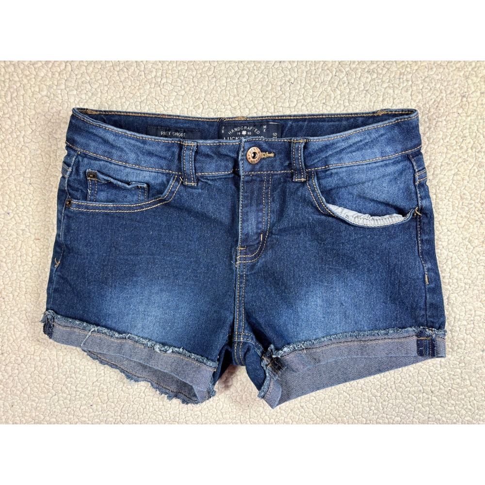 Lucky Brand Riley Short Girls 16 Dark Wash Denim Jean Shorts Cuffed Roll Hem